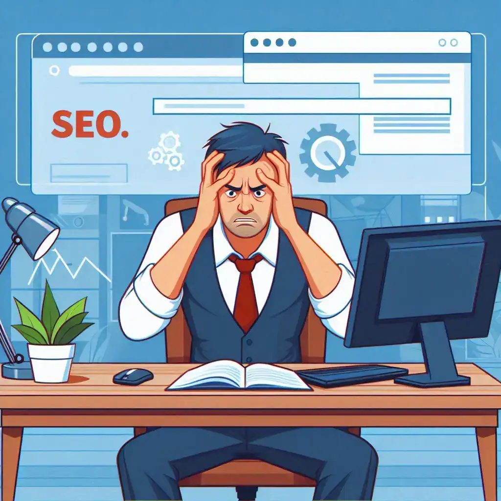 Presencia Digital Profesional: 5 Diferencias Que Transformarán Tu Negocio Online Emprendedor frustrado frente a su computadora al no ver resultados online al no tener Presencia Figital Profesional