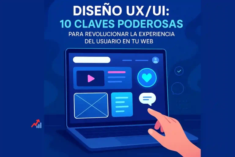 Interfaz web moderna con elementos de Diseño UX/UI en una laptop.