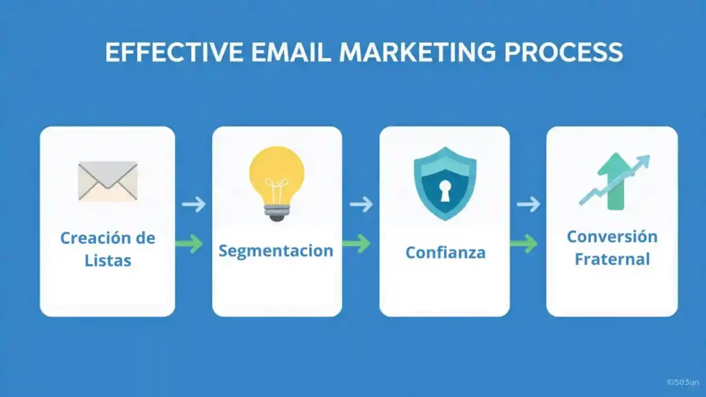 Ilustración gráfica de pasos en email marketing efectivo