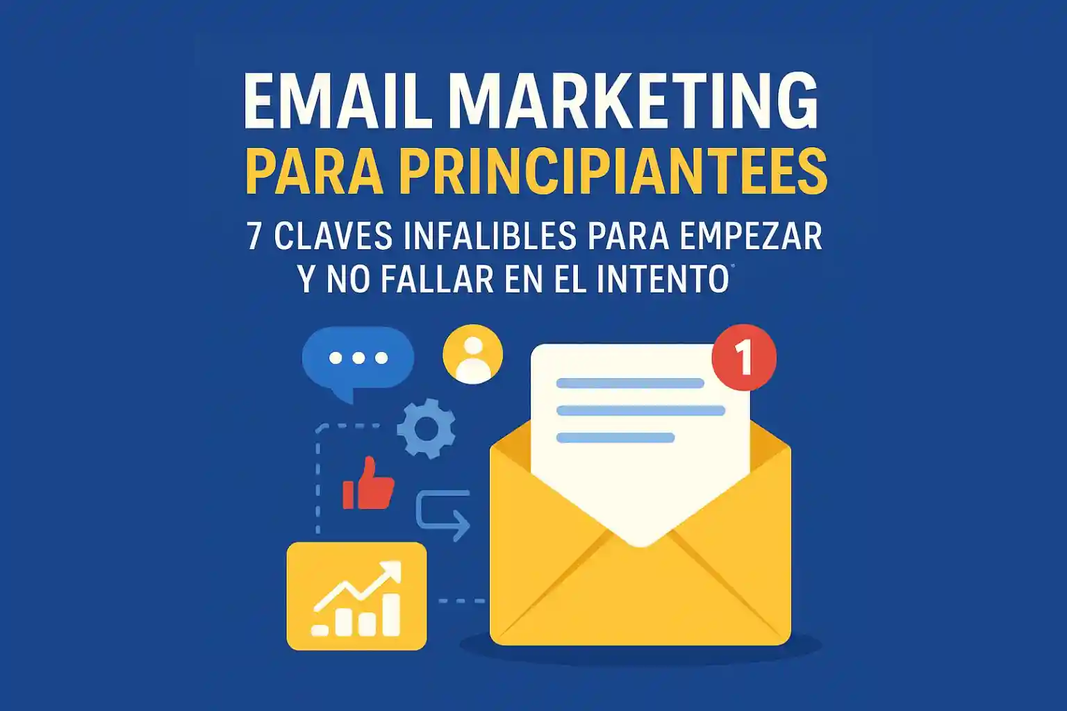 Email Marketing para Principiantes: 7 Claves Infalibles para Empezar, Fidelizar y Vender con Resultados Reales Ilustración moderna sobre email marketing para principiantes con íconos de correo, gráficos y comunicación digital