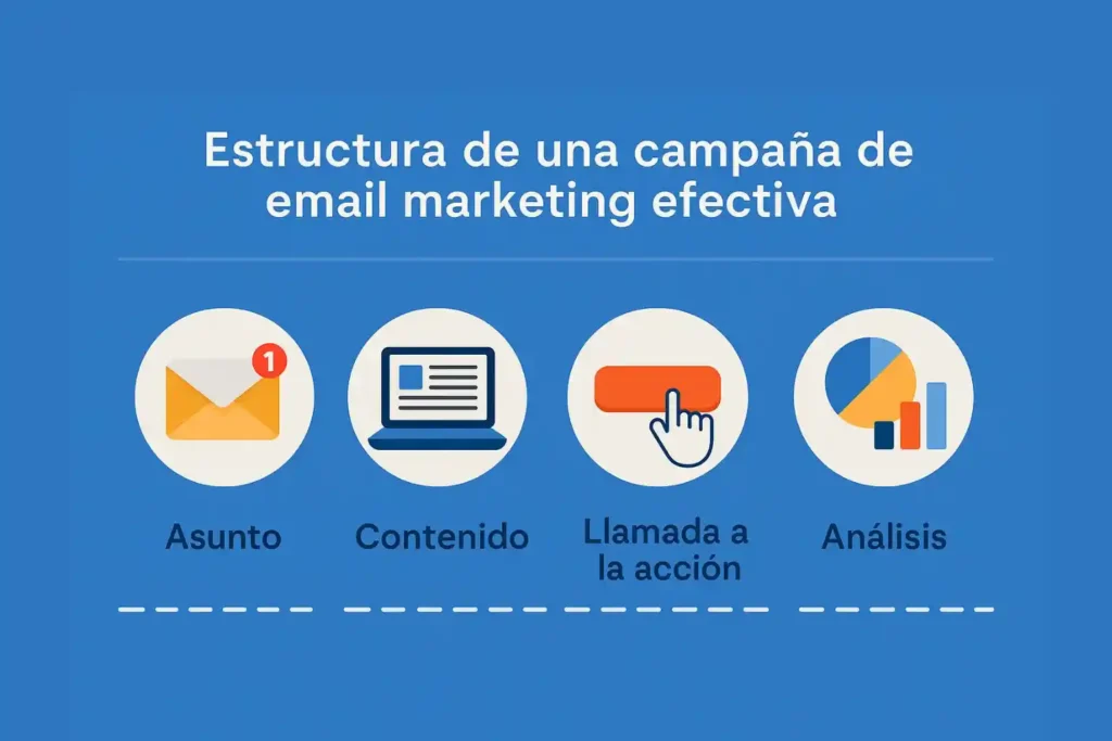 Email Marketing para Principiantes: 7 Claves Infalibles para Empezar, Fidelizar y Vender con Resultados Reales Infografía con los pasos clave de una campaña de email marketing para principiantes
